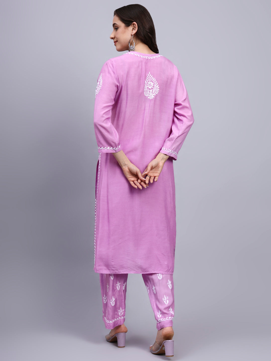 Women Hand Embroidered Chikankari Muslin Kurta Set-AL4114KS New