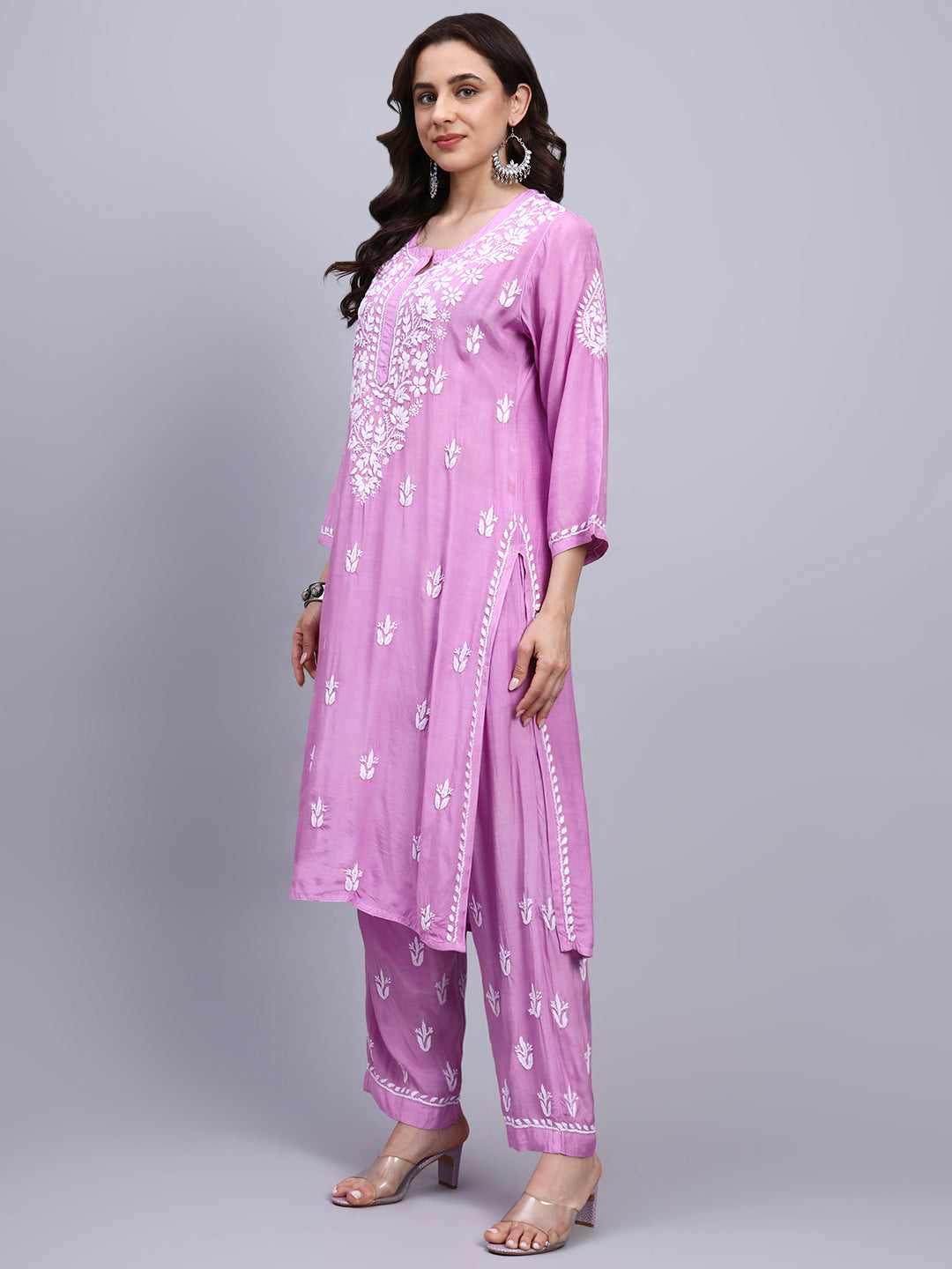 Women Hand Embroidered Chikankari Muslin Kurta Set-AL4114KS New
