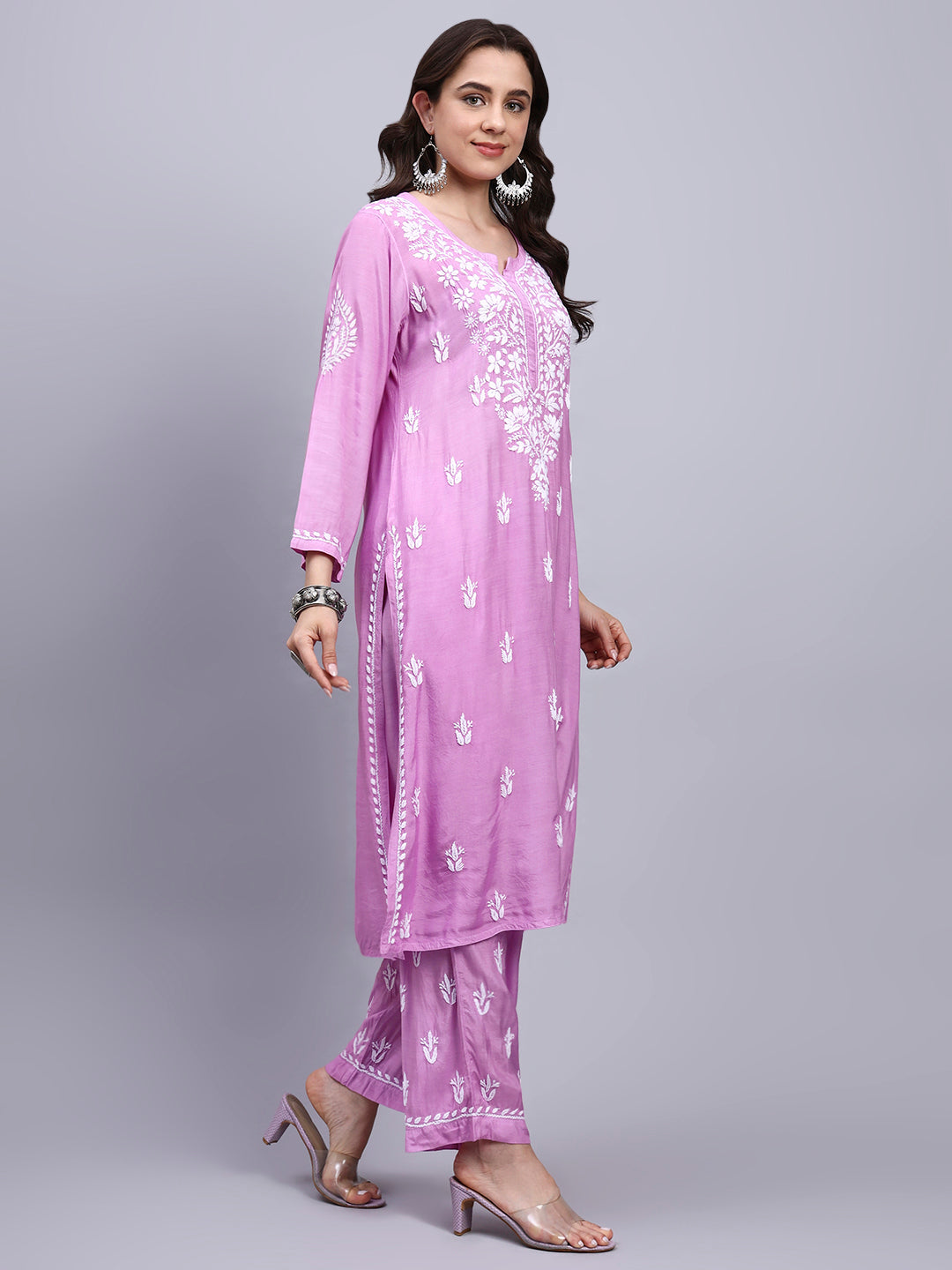 Women Hand Embroidered Chikankari Muslin Kurta Set-AL4114KS New