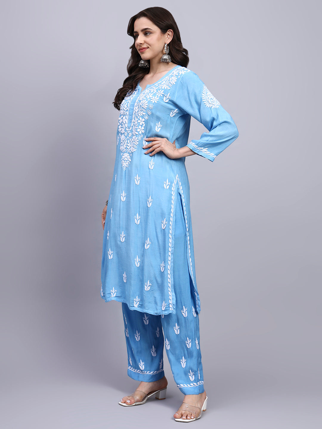 Women Hand Embroidered Chikankari Muslin Kurta Set-AL4114KS New