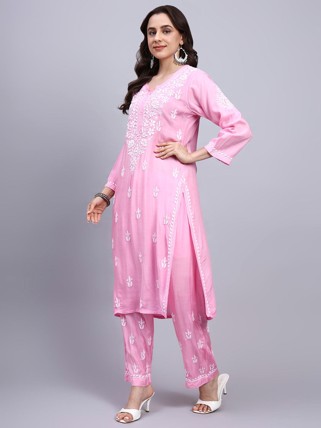Women Hand Embroidered Chikankari Muslin Kurta Set-AL4114KS New
