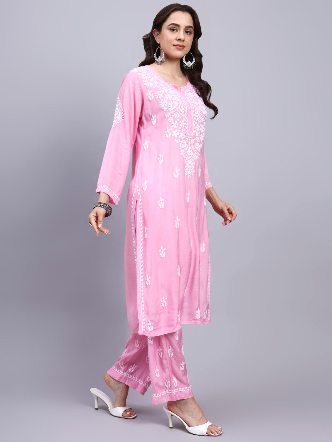 Women Hand Embroidered Chikankari Muslin Kurta Set-AL4114KS New