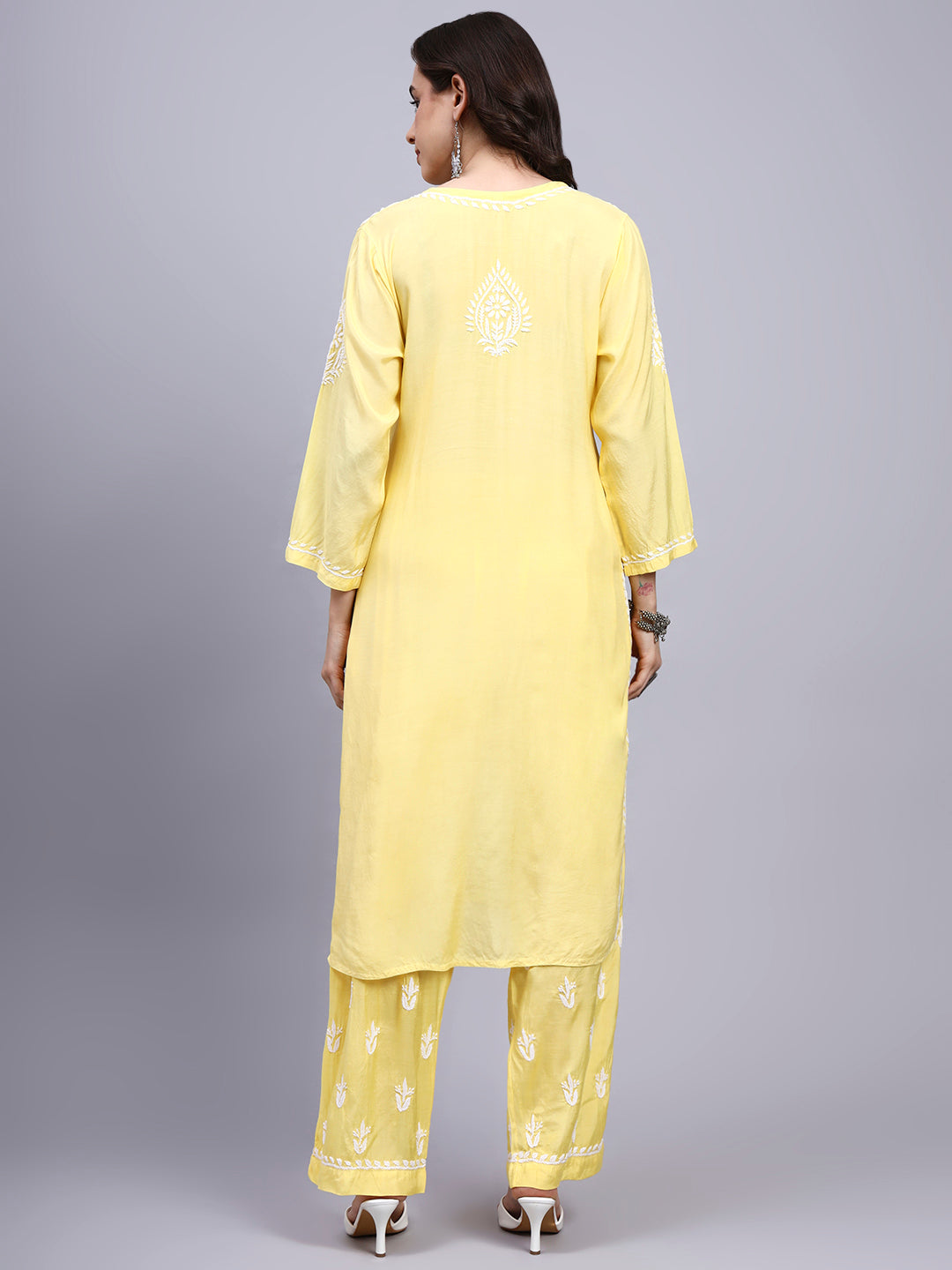 Women Hand Embroidered Chikankari Muslin Kurta Set-AL4114KS New