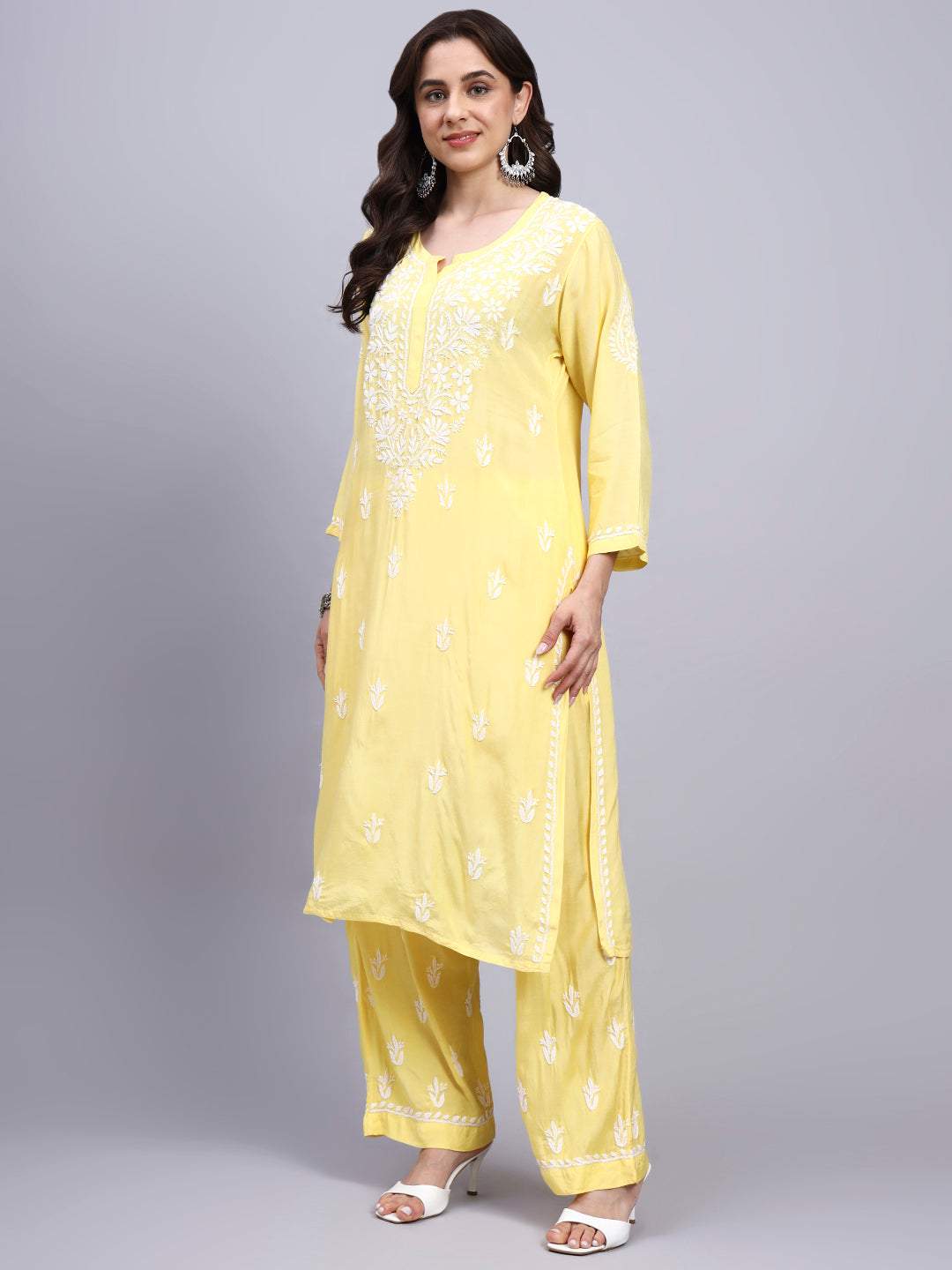 Women Hand Embroidered Chikankari Muslin Kurta Set-AL4114KS New