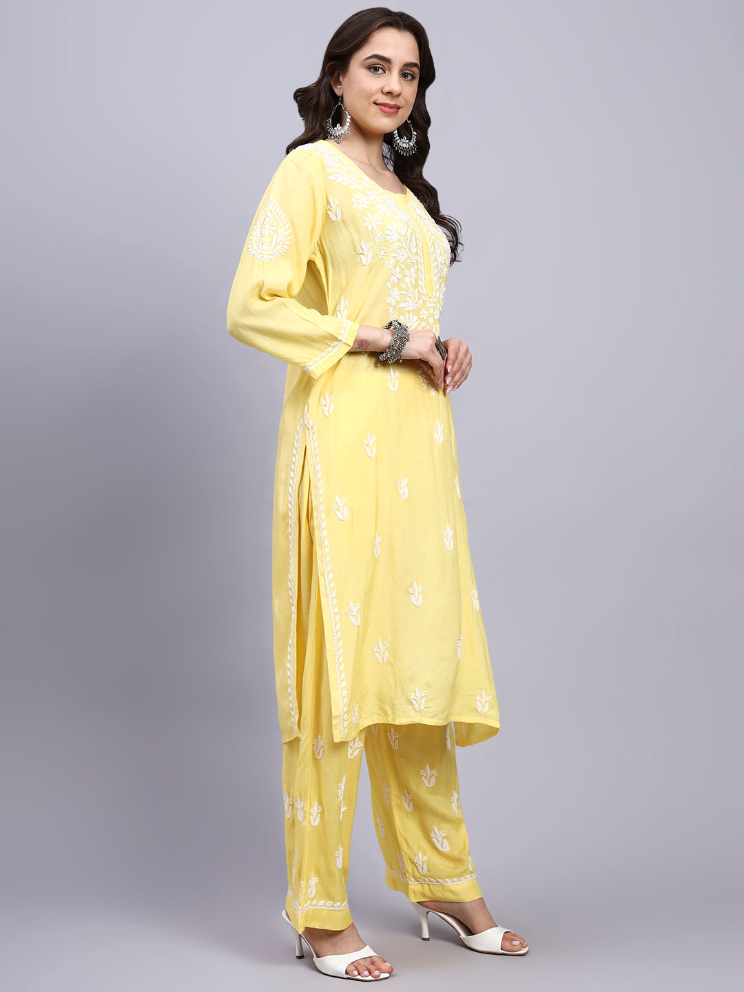 Women Hand Embroidered Chikankari Muslin Kurta Set-AL4114KS New