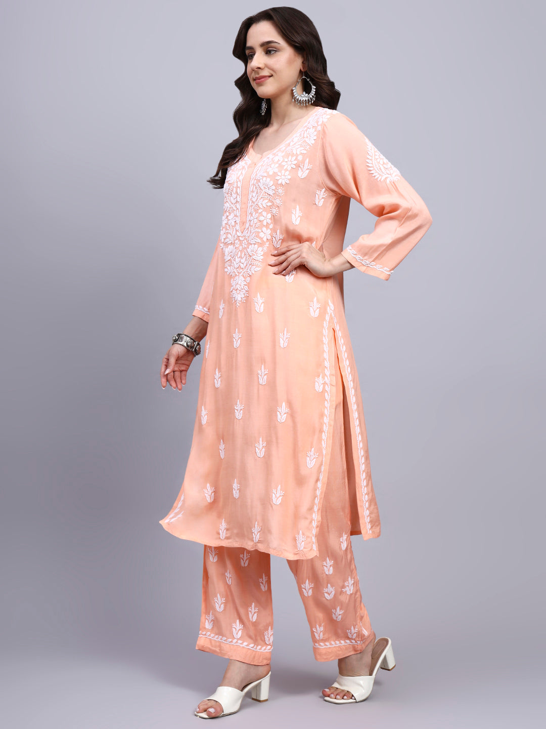 Women Hand Embroidered Chikankari Muslin Kurta Set-AL4114KS New