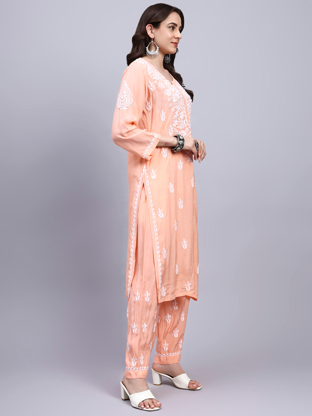 Women Hand Embroidered Chikankari Muslin Kurta Set-AL4114KS New