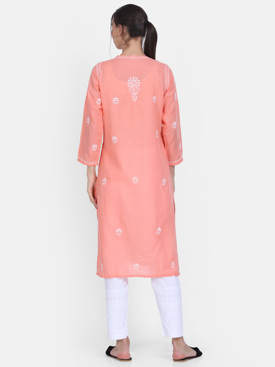 Hand Embroidered Chikankari Cotton Straight Kurti-ALNTV115
