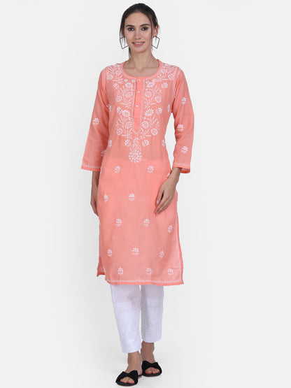 Hand Embroidered Chikankari Cotton Straight Kurti-ALNTV115