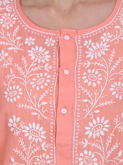 Hand Embroidered Chikankari Cotton Straight Kurti-ALNTV115