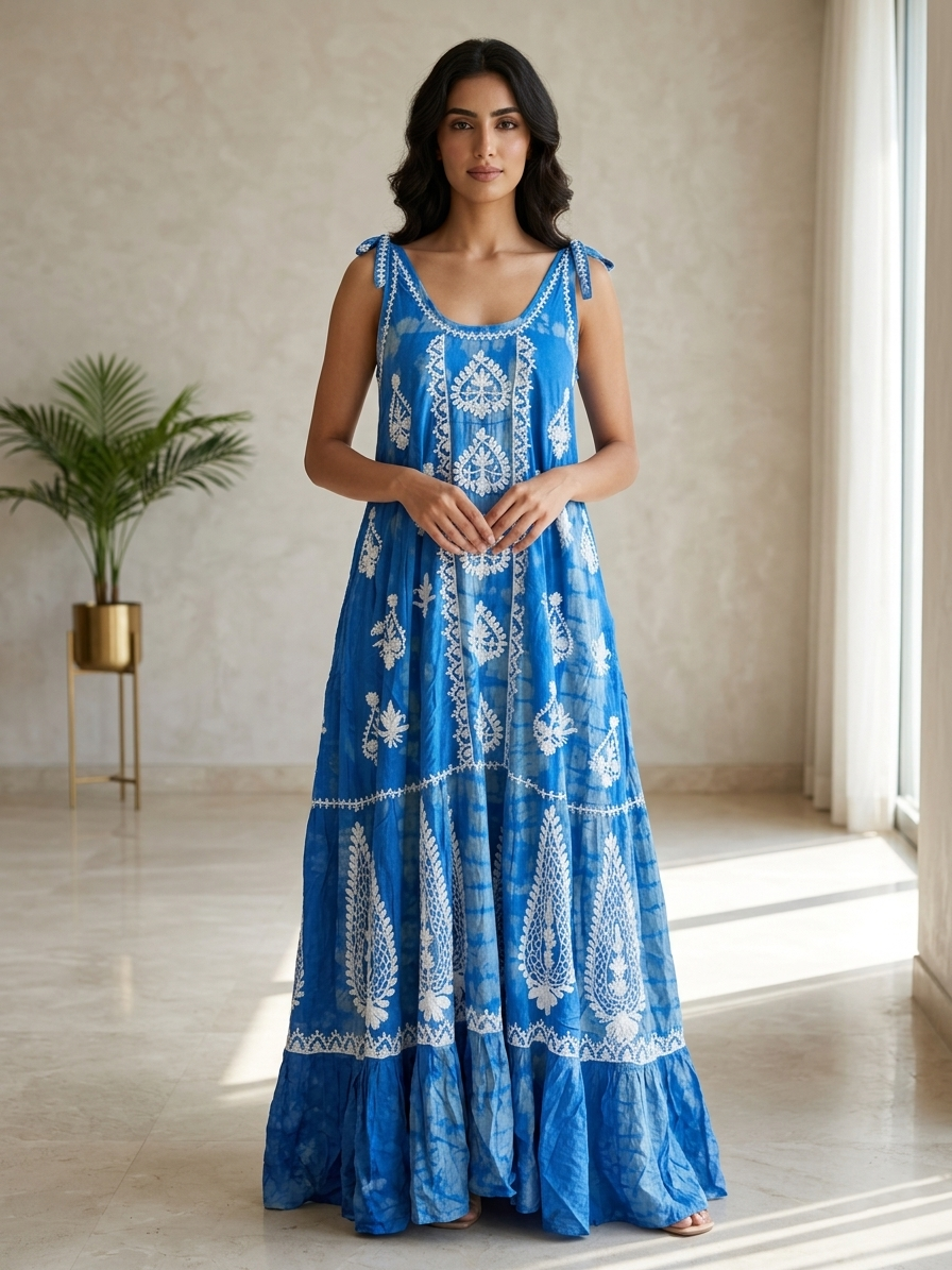 Hand Embroidered Chikankari Modal Kaftan-AL3879