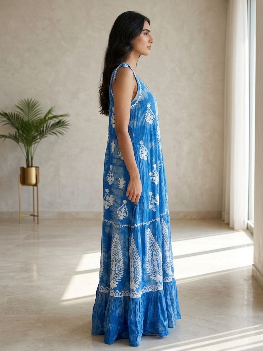 Hand Embroidered Chikankari Modal Kaftan-AL3879