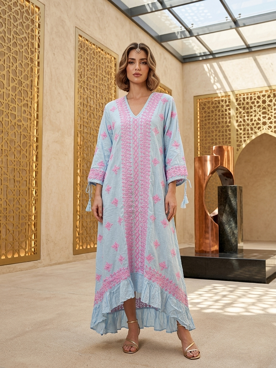 Hand Embroidered Chikankari Modal Jalabiya-AL3939