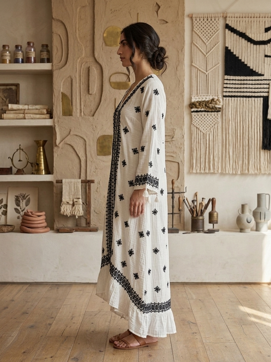 Hand Embroidered Chikankari Modal Jalabiya-AL3939