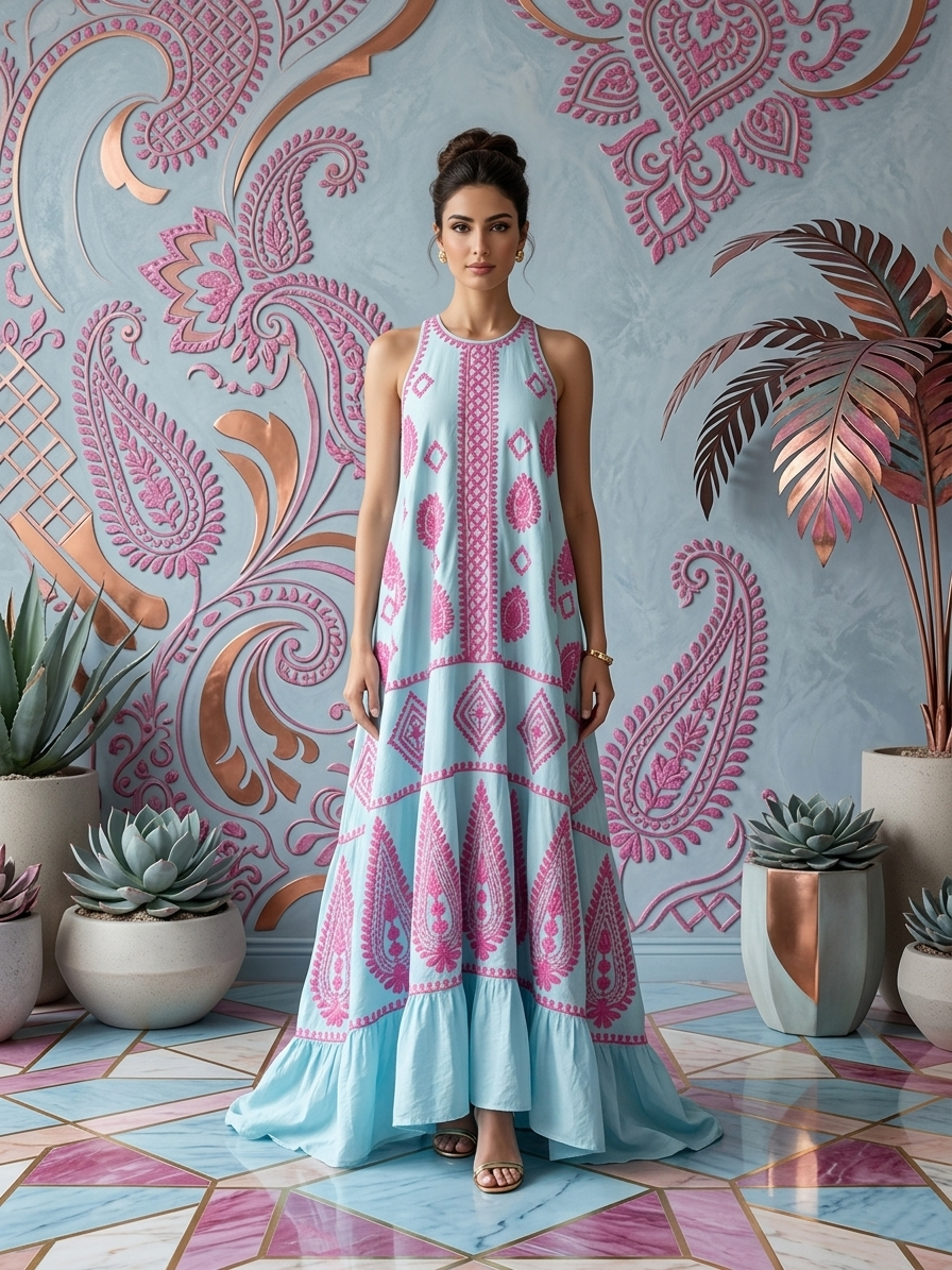 Hand Embroidered Chikankari Modal Kaftan-AL3605 NEW