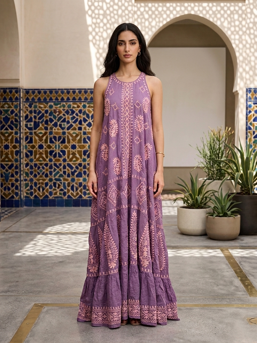 Hand Embroidered Chikankari Modal Kaftan-AL3605 NEW