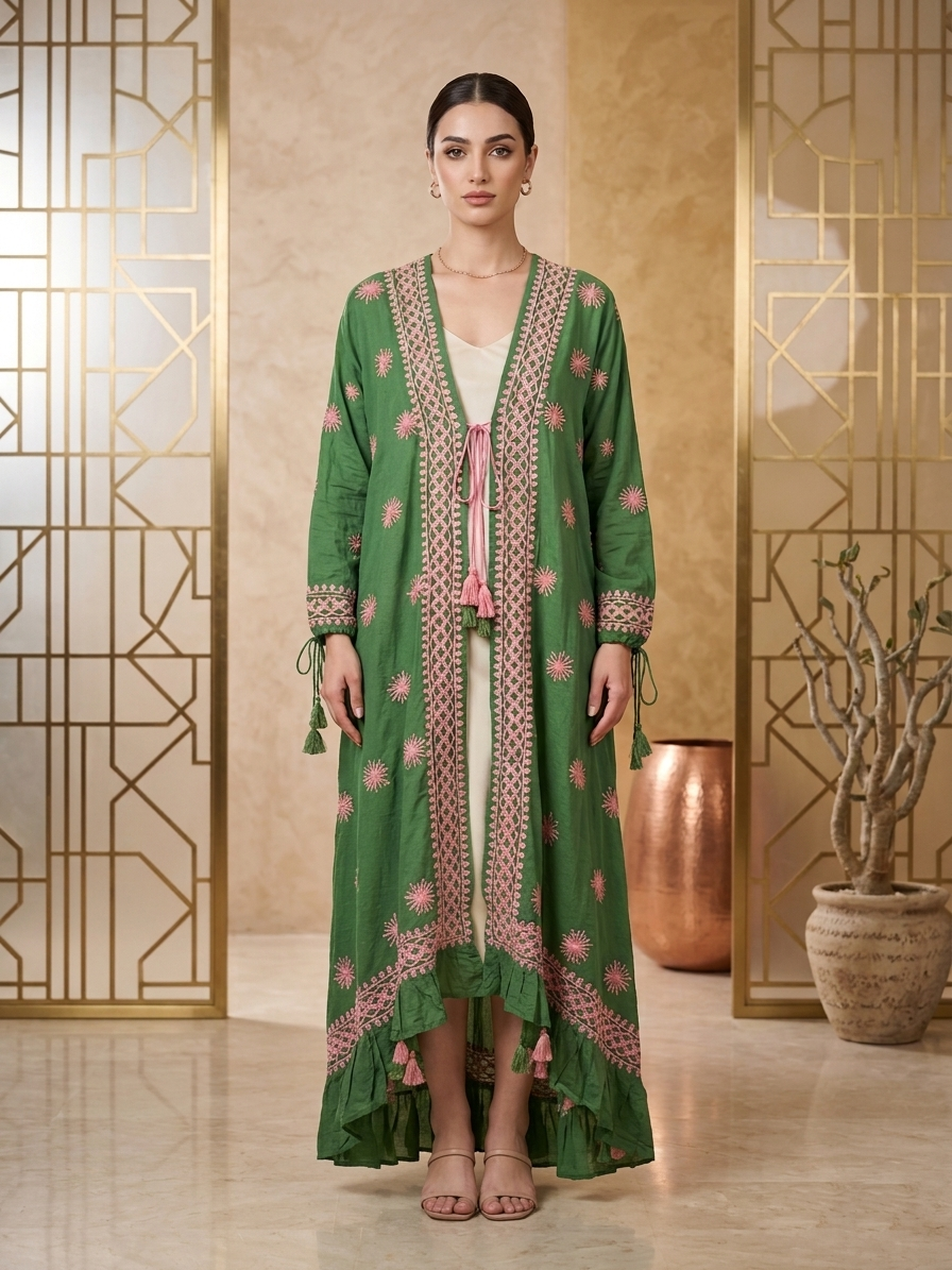 Hand Embroidered Chikankari Modal Overcoat/dress-AL3880