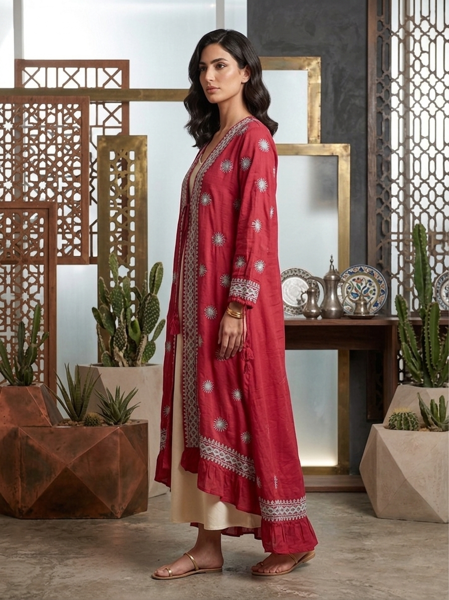 Hand Embroidered Chikankari Modal Overcoat/dress-AL3880