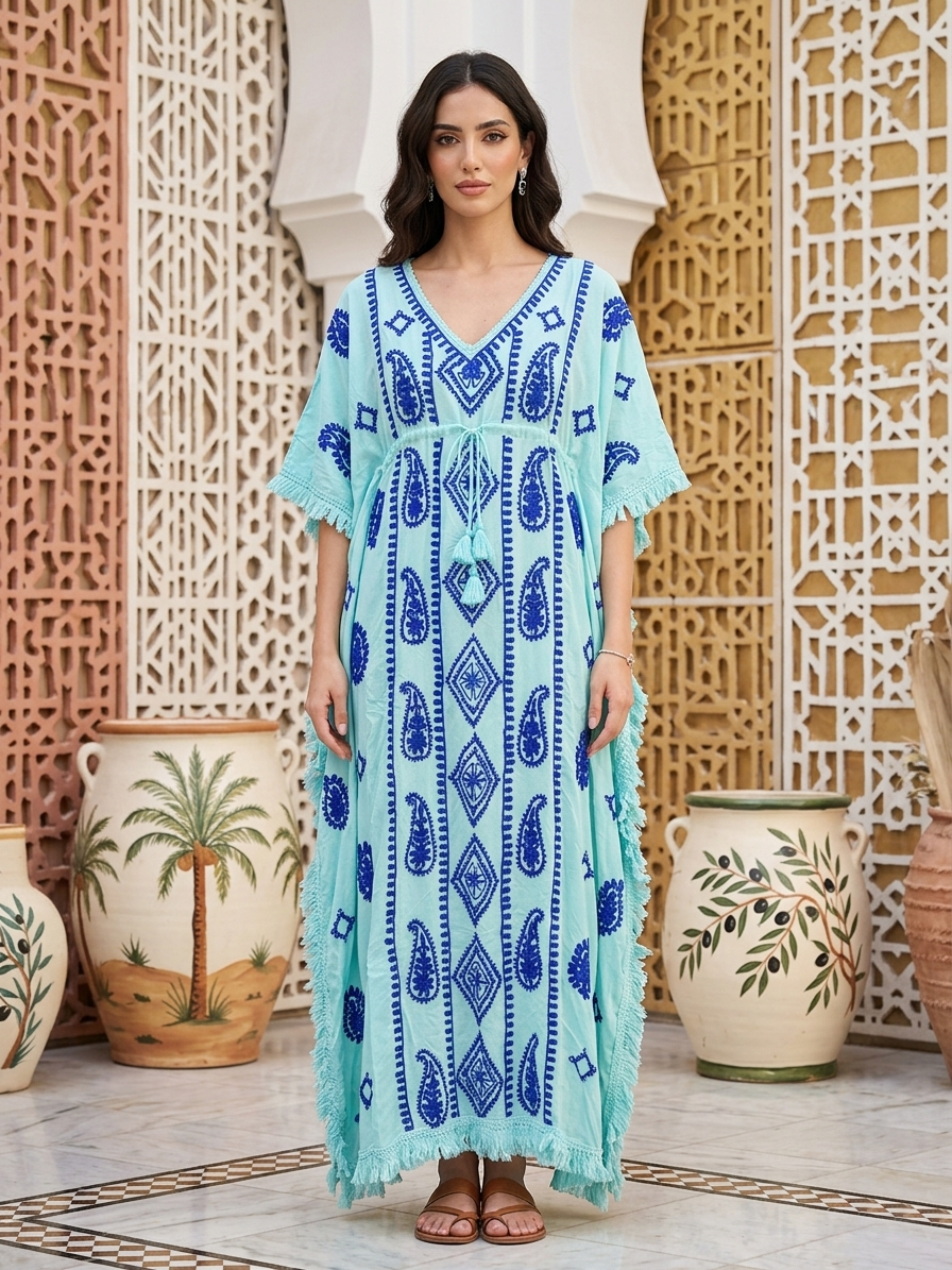 Hand Embroidered Chikankari Modal Kaftan-AL3878