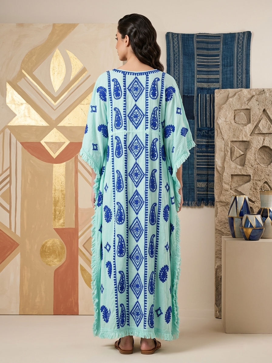 Hand Embroidered Chikankari Modal Kaftan-AL3878