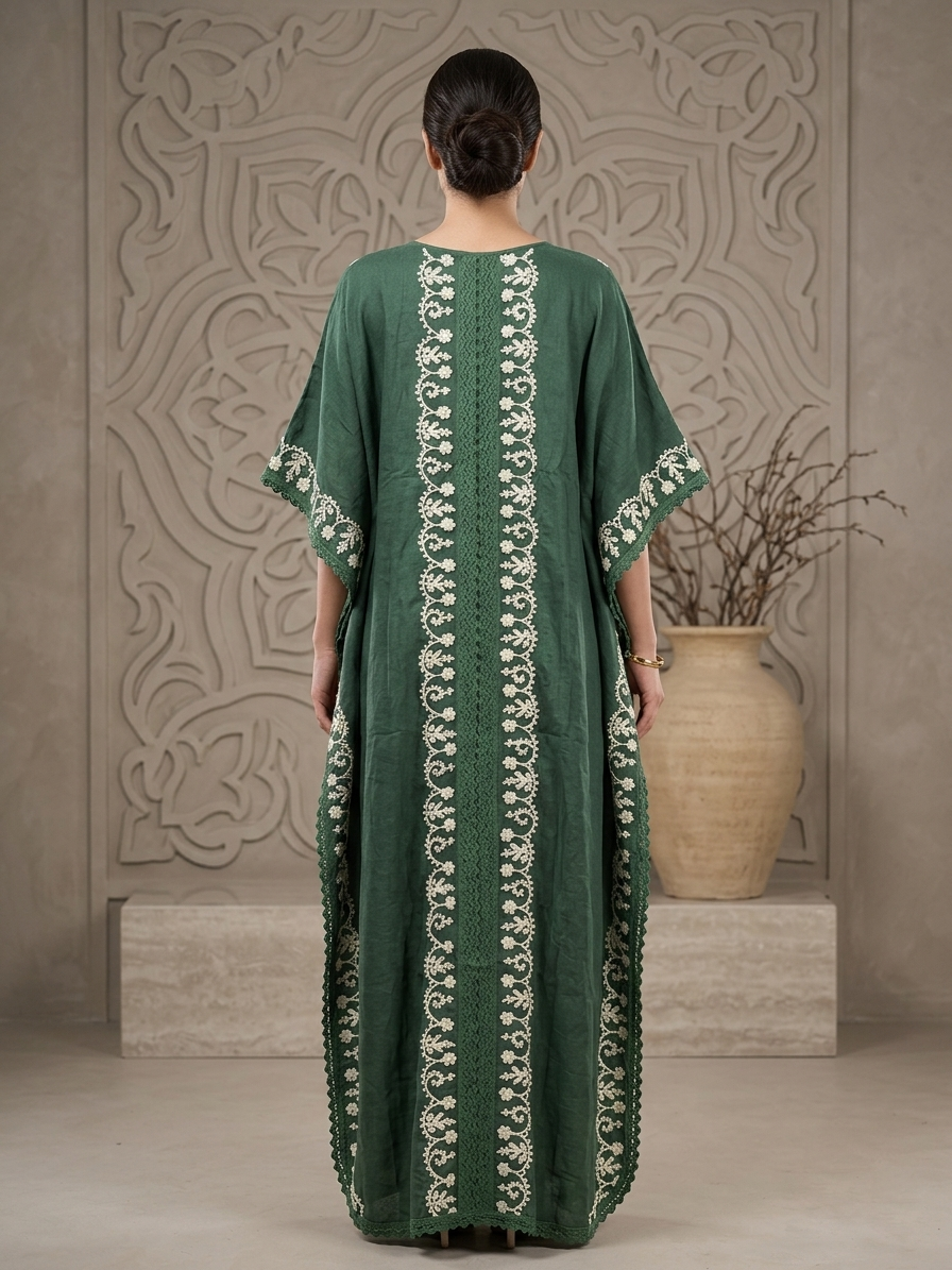 Hand Embroidered Chikankari Cotton Kaftan-AL2556