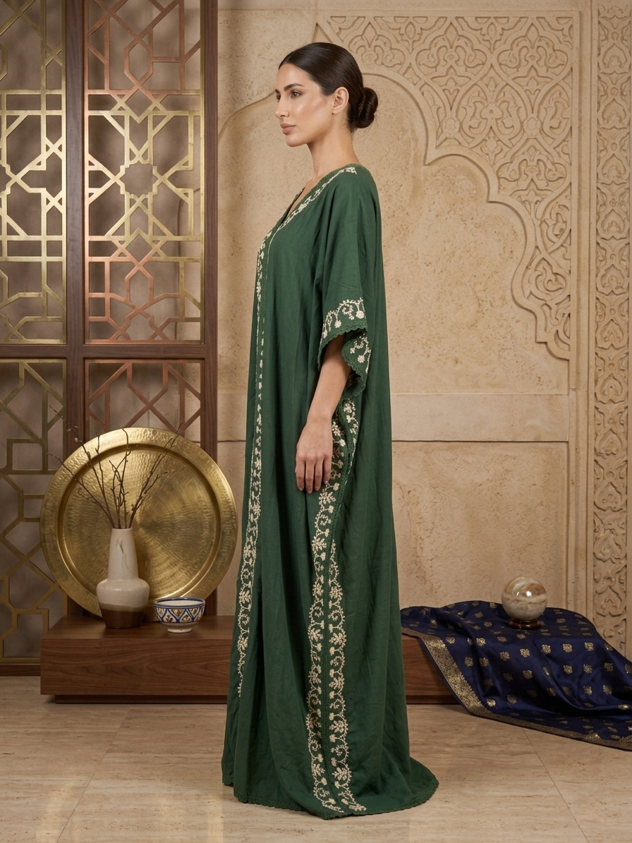 Hand Embroidered Chikankari Cotton Kaftan-AL2556