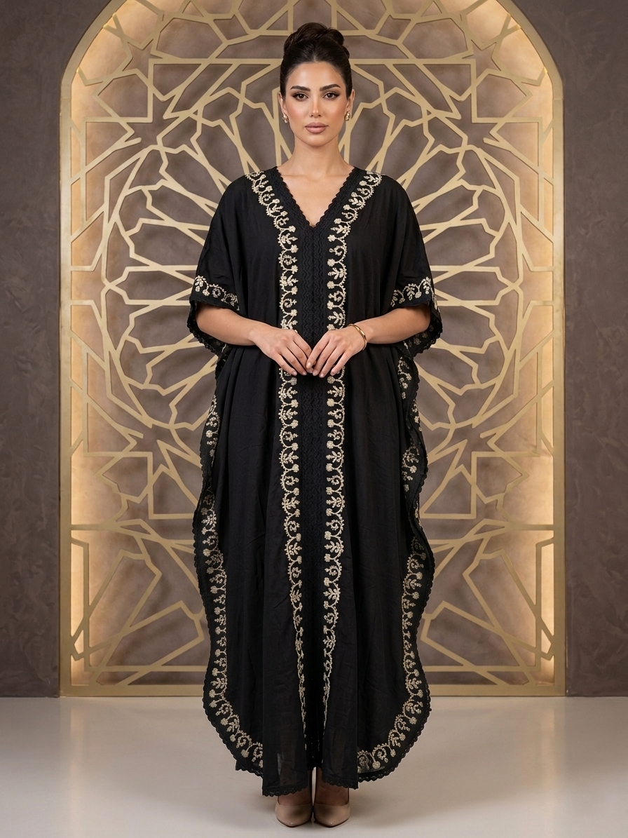 Hand Embroidered Chikankari Cotton Kaftan-AL2556