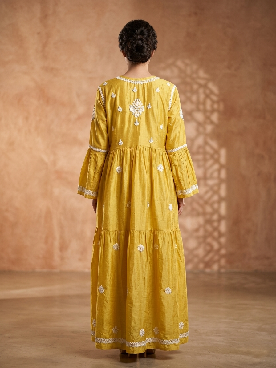 Hand Embroidered Chikankari Silk Jalabiya-AL3886
