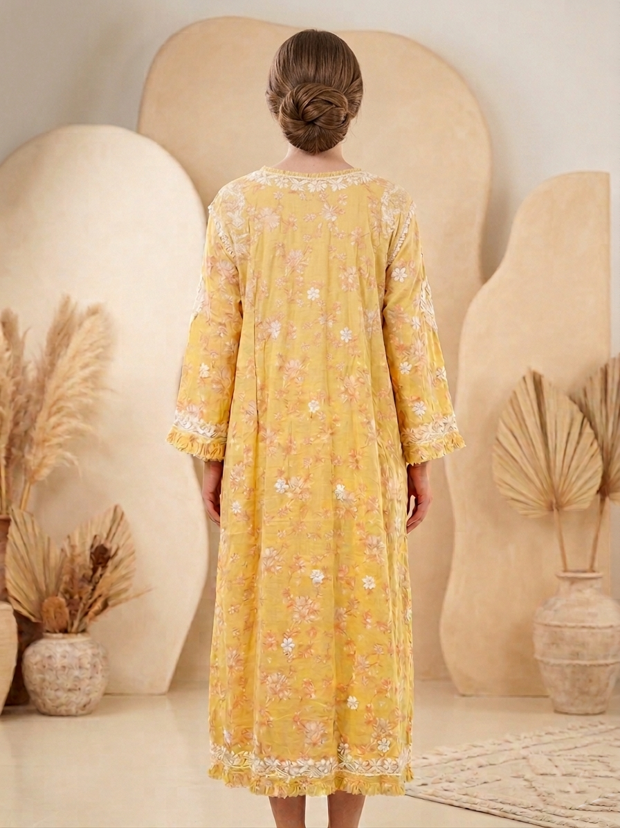 Hand Embroidered Chikankari Mulmul Kurta-AL3883