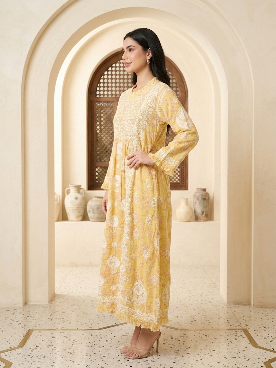 Hand Embroidered Chikankari Mulmul Kurta-AL3883
