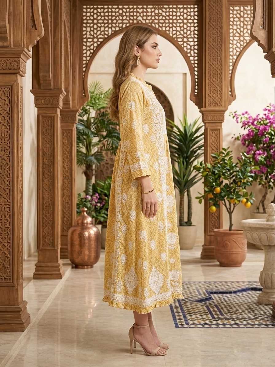 Hand Embroidered Chikankari Mulmul Kurta-AL3883