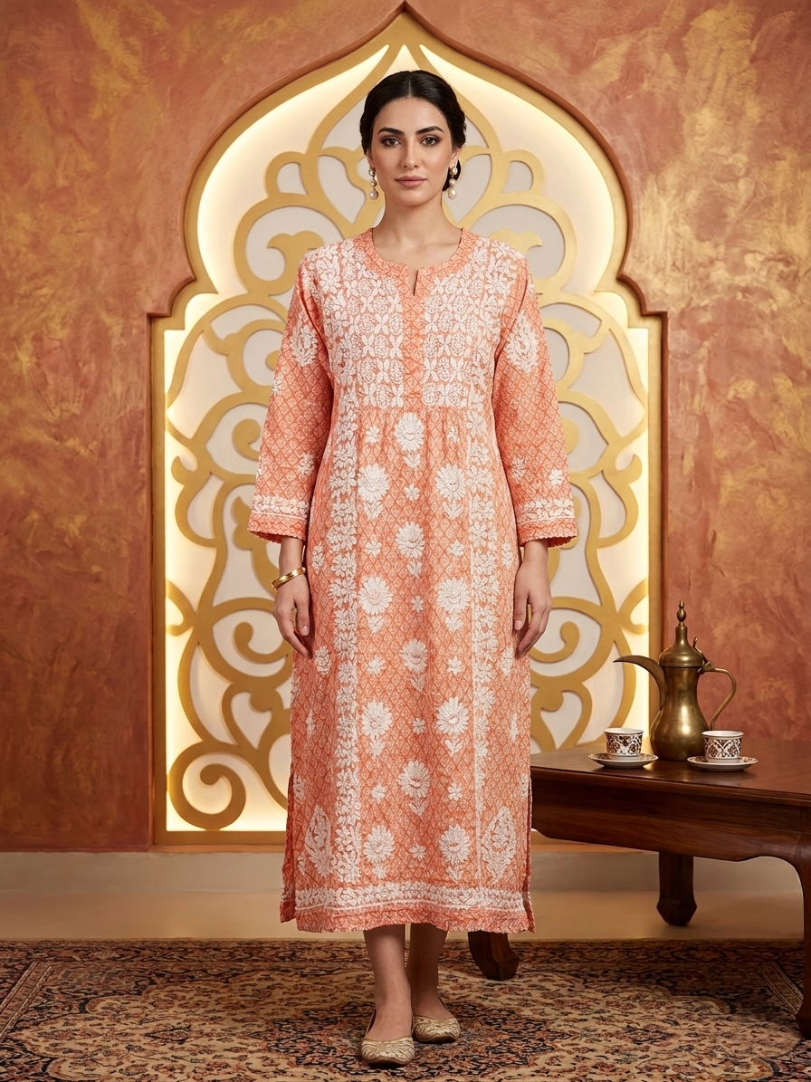 Hand Embroidered Chikankari Mulmul Kurta-AL3883