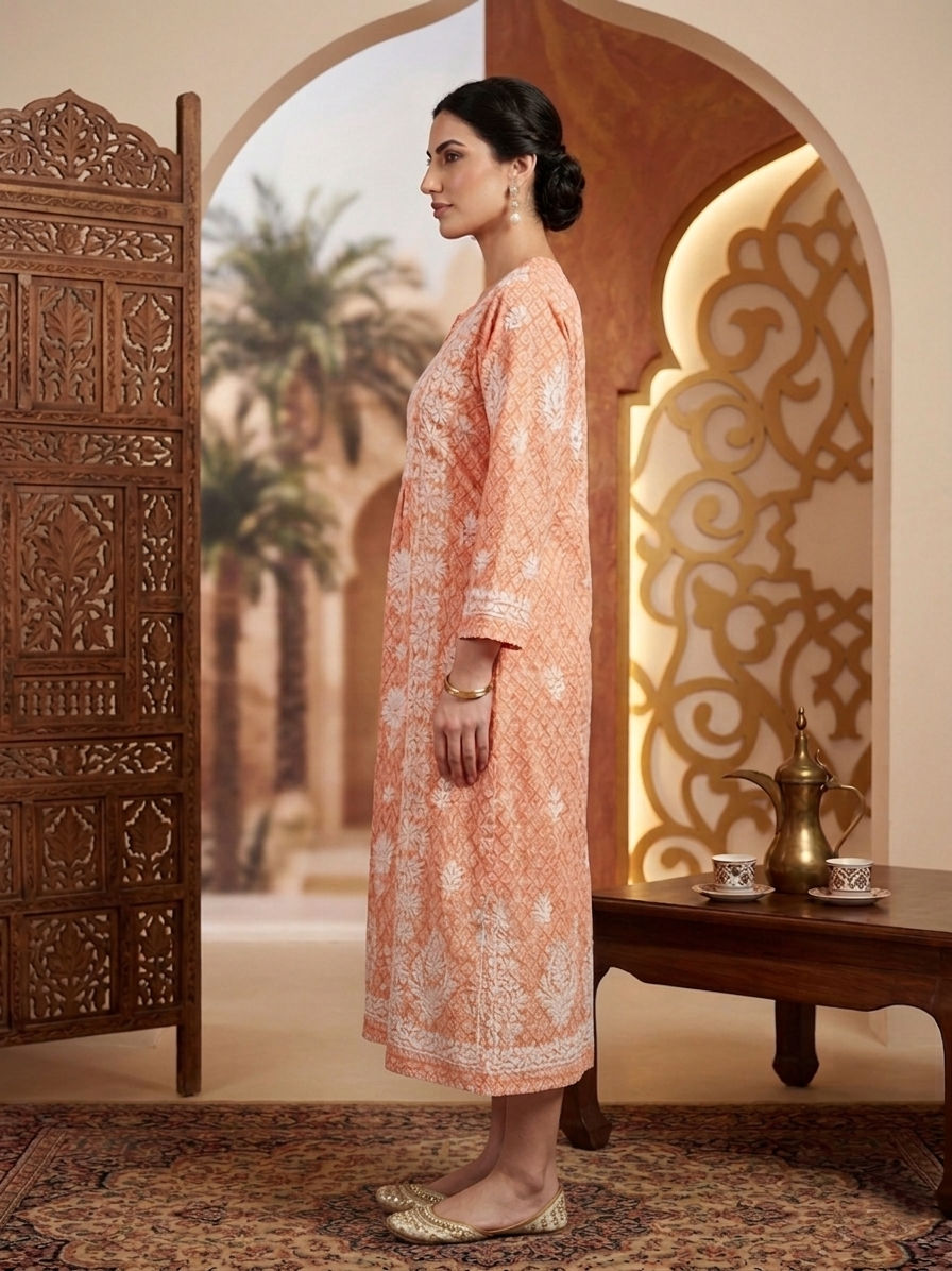 Hand Embroidered Chikankari Mulmul Kurta-AL3883