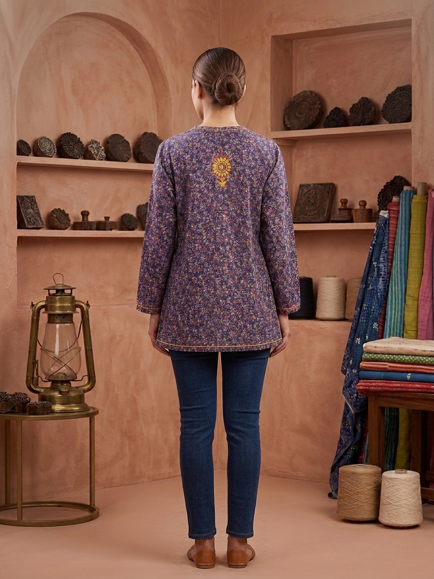 Hand Embroidered Chikankari Crepe Kurti-ALFCRK115