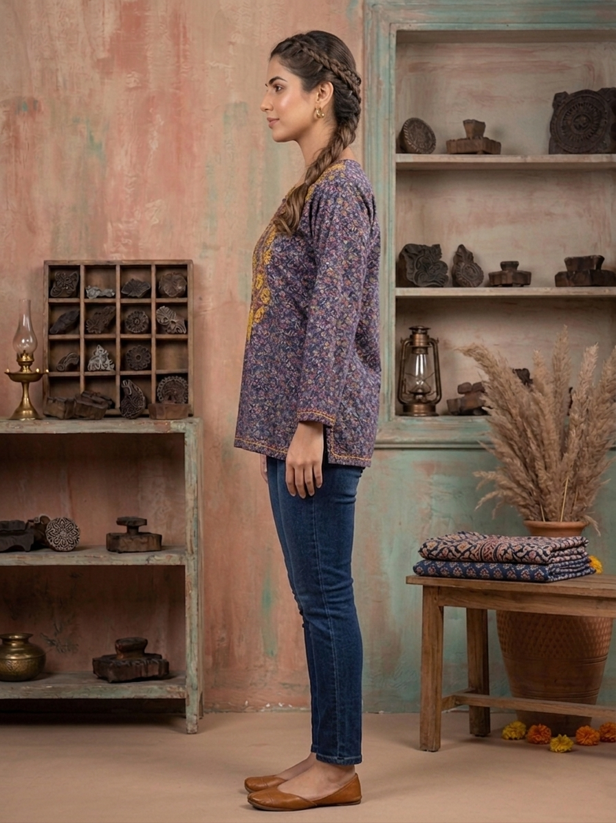 Hand Embroidered Chikankari Crepe Kurti-ALFCRK115