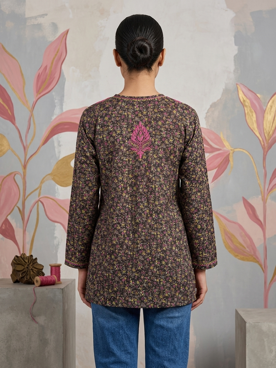 Hand Embroidered Chikankari Crepe Kurti-ALFCRK115