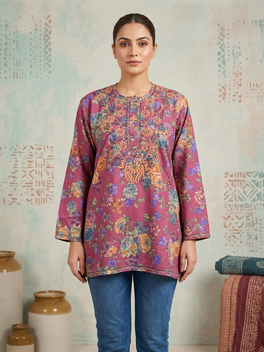Hand Embroidered Chikankari Crepe Kurti-ALFCRK115