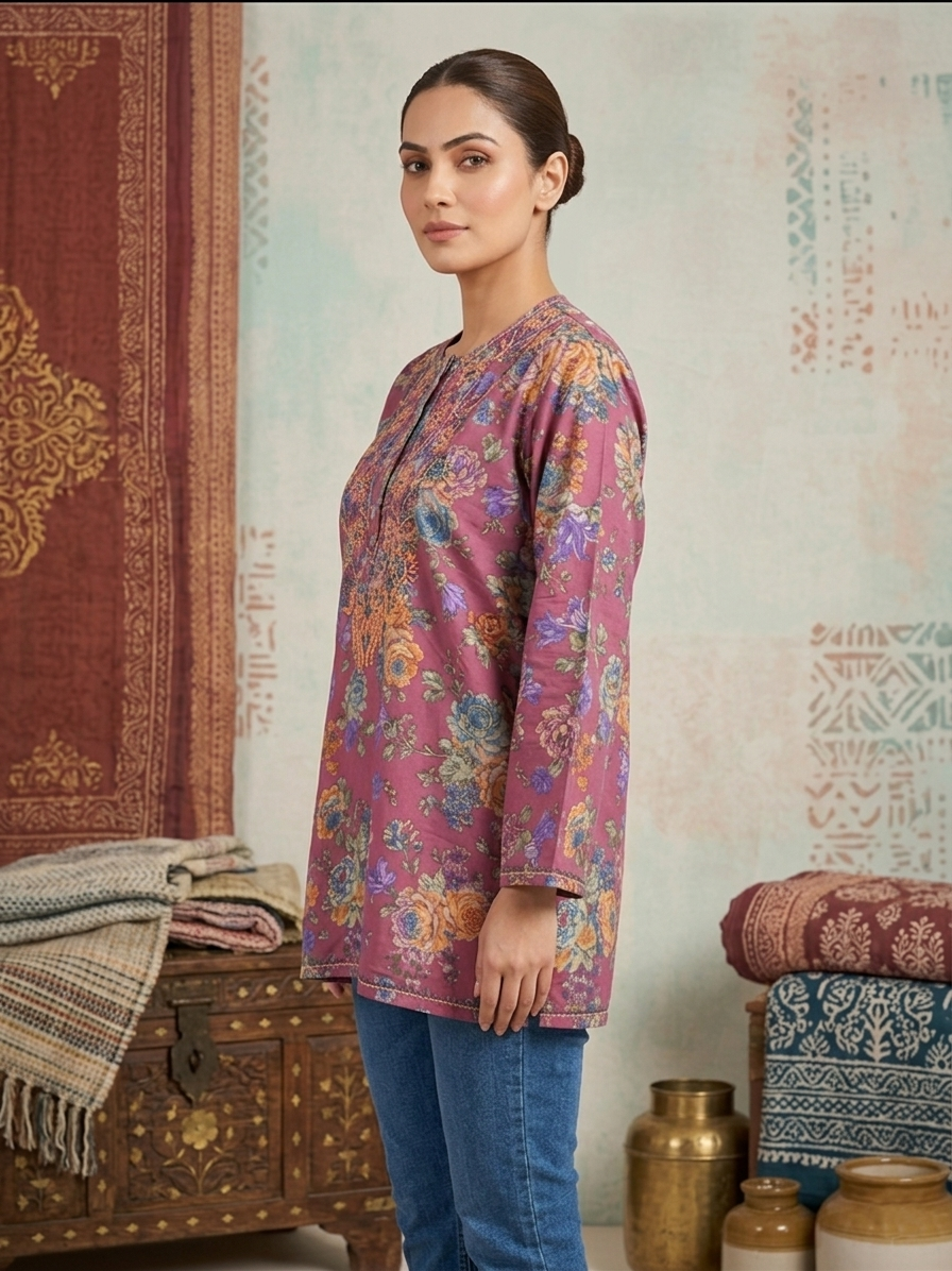 Hand Embroidered Chikankari Crepe Kurti-ALFCRK115
