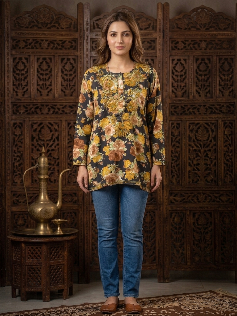 Hand Embroidered Chikankari Crepe Kurti-ALFCRK115