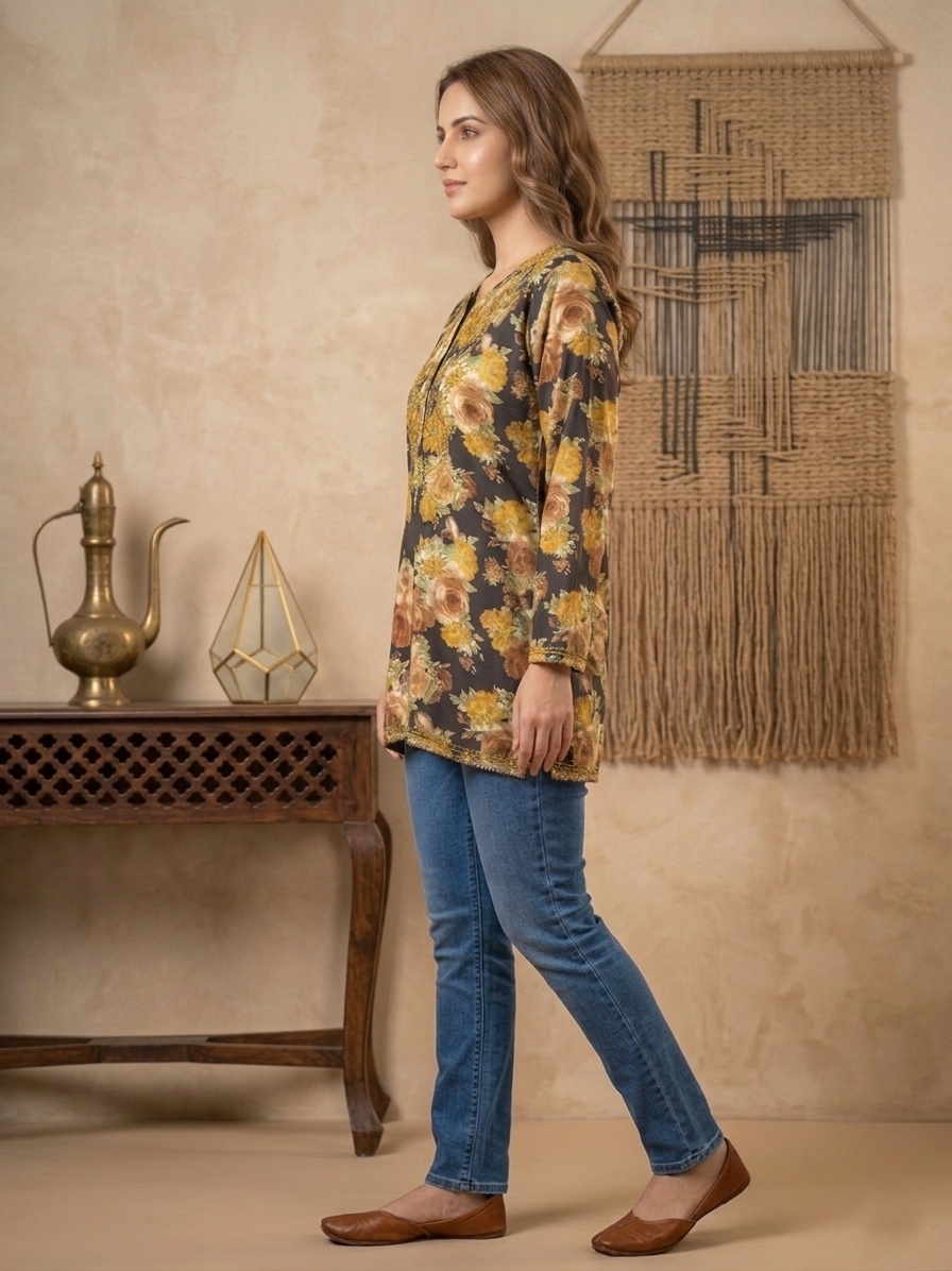 Hand Embroidered Chikankari Crepe Kurti-ALFCRK115
