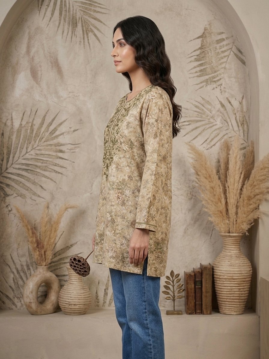 Hand Embroidered Chikankari Crepe Kurti-ALFCRK115