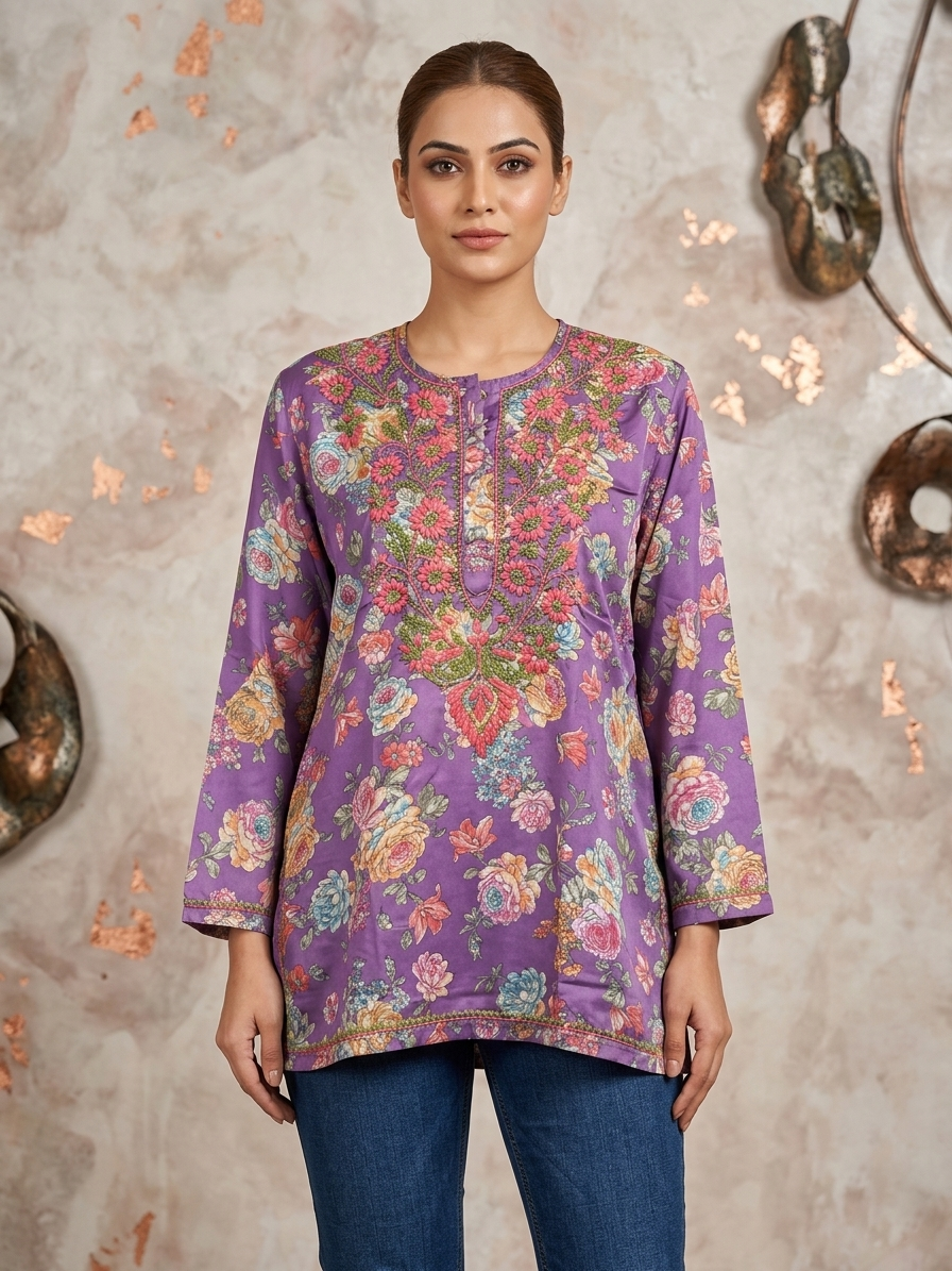 Hand Embroidered Chikankari Crepe Kurti-ALFCRK115