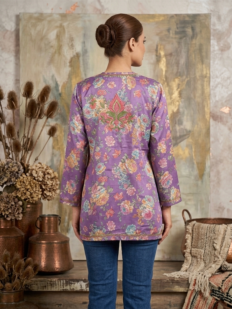 Hand Embroidered Chikankari Crepe Kurti-ALFCRK115