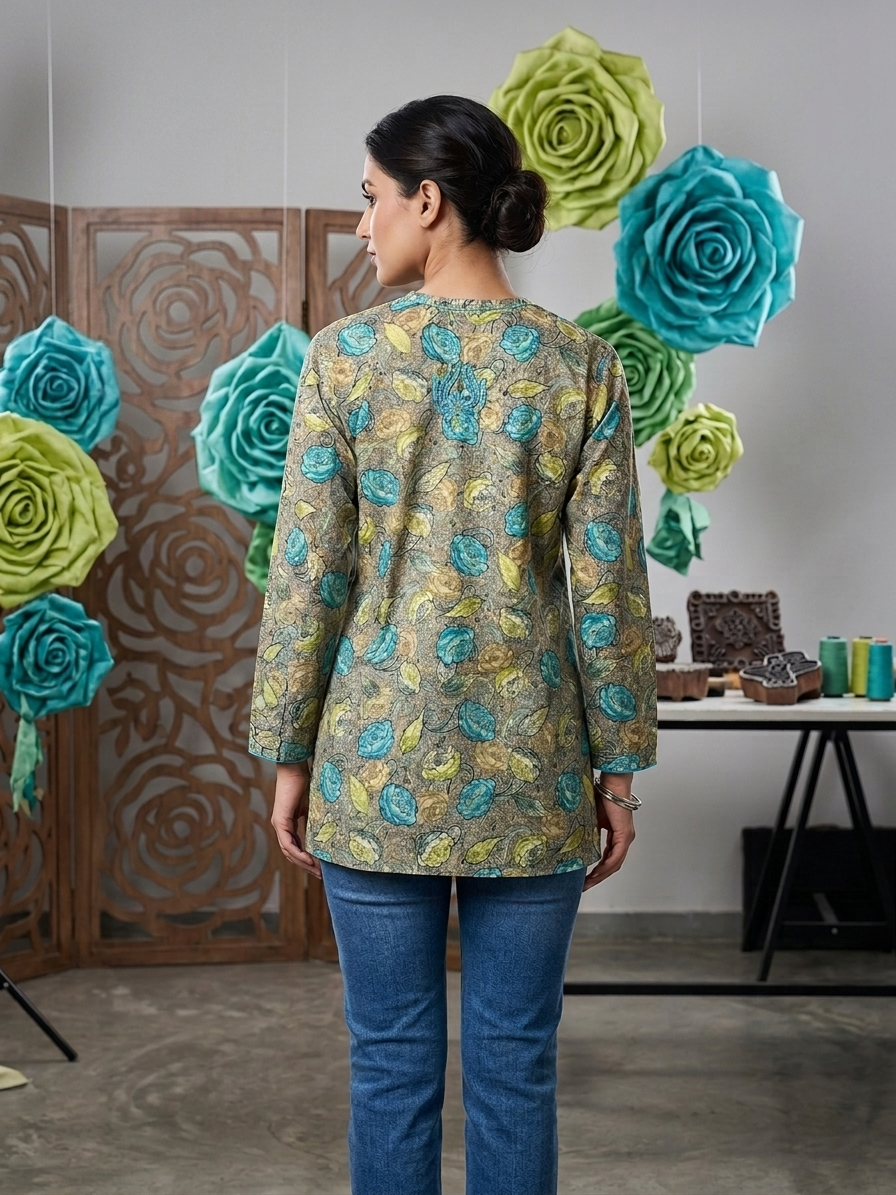 Hand Embroidered Chikankari Crepe Kurti-ALFCRK115