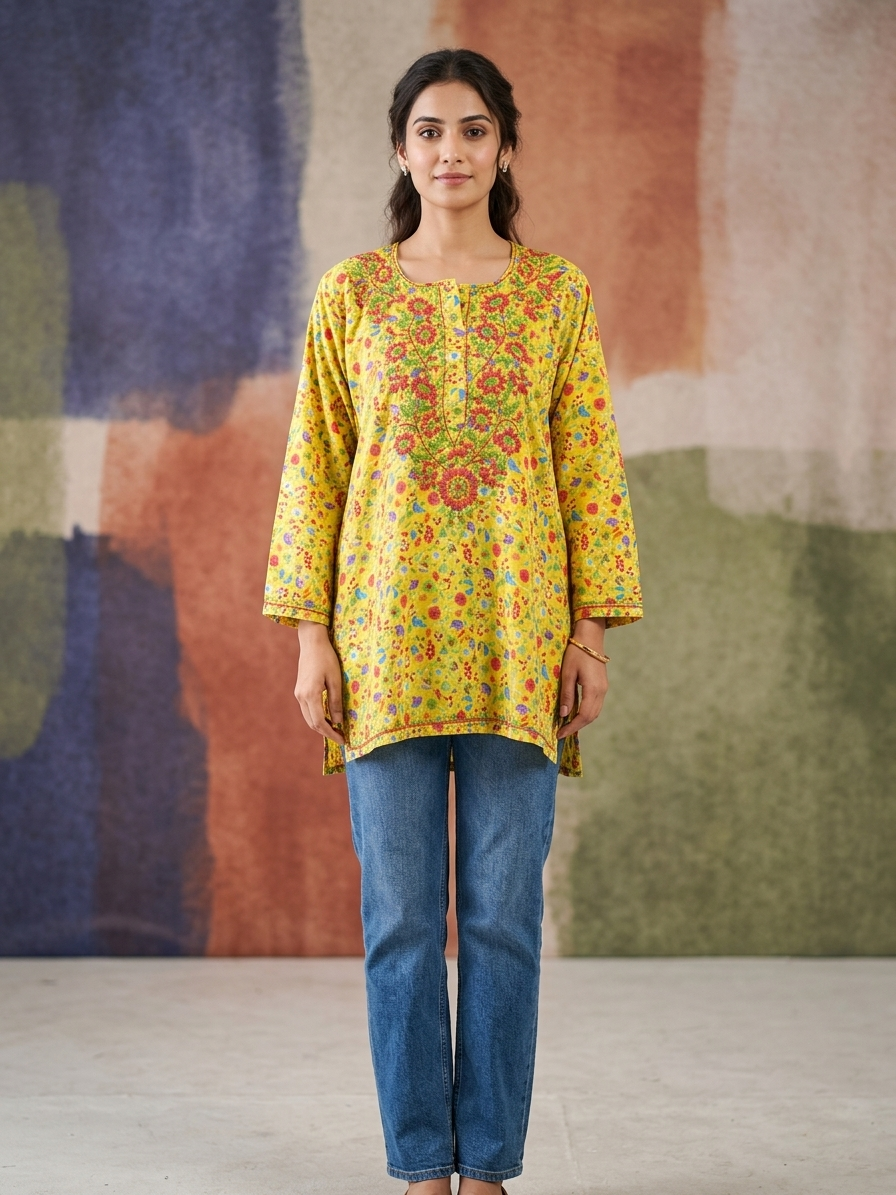 Hand Embroidered Chikankari Crepe Kurti-ALFCRK115