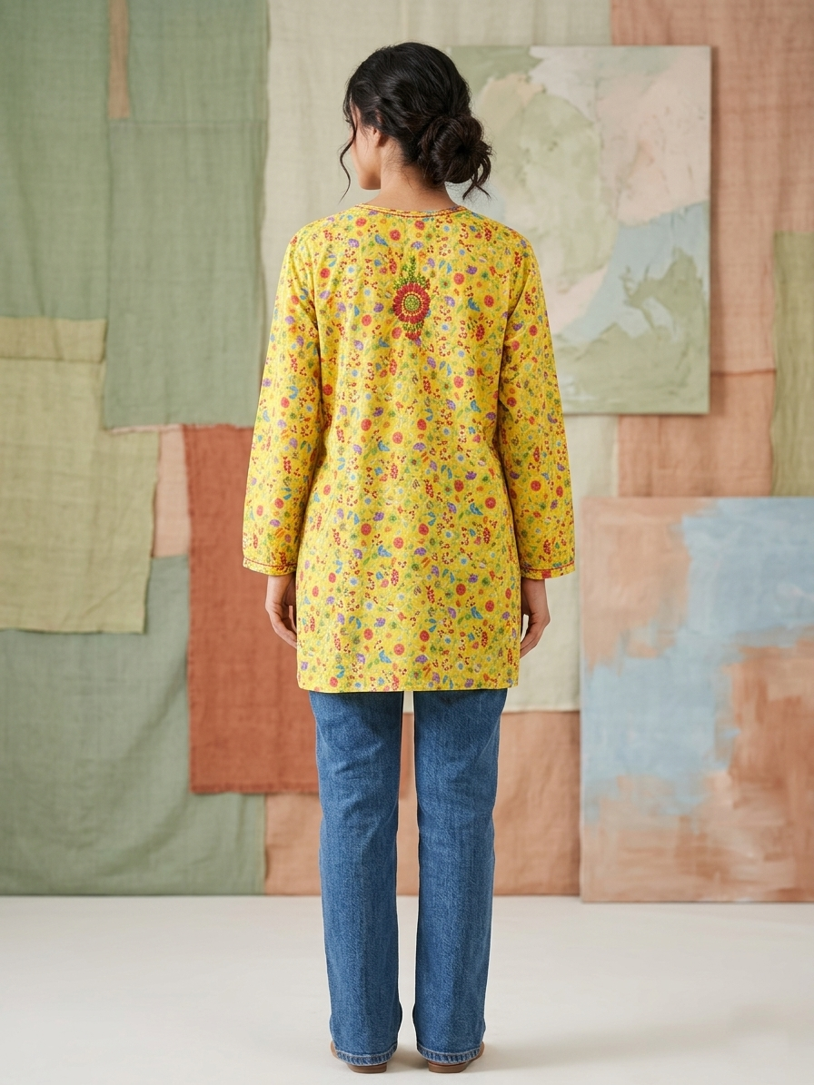 Hand Embroidered Chikankari Crepe Kurti-ALFCRK115