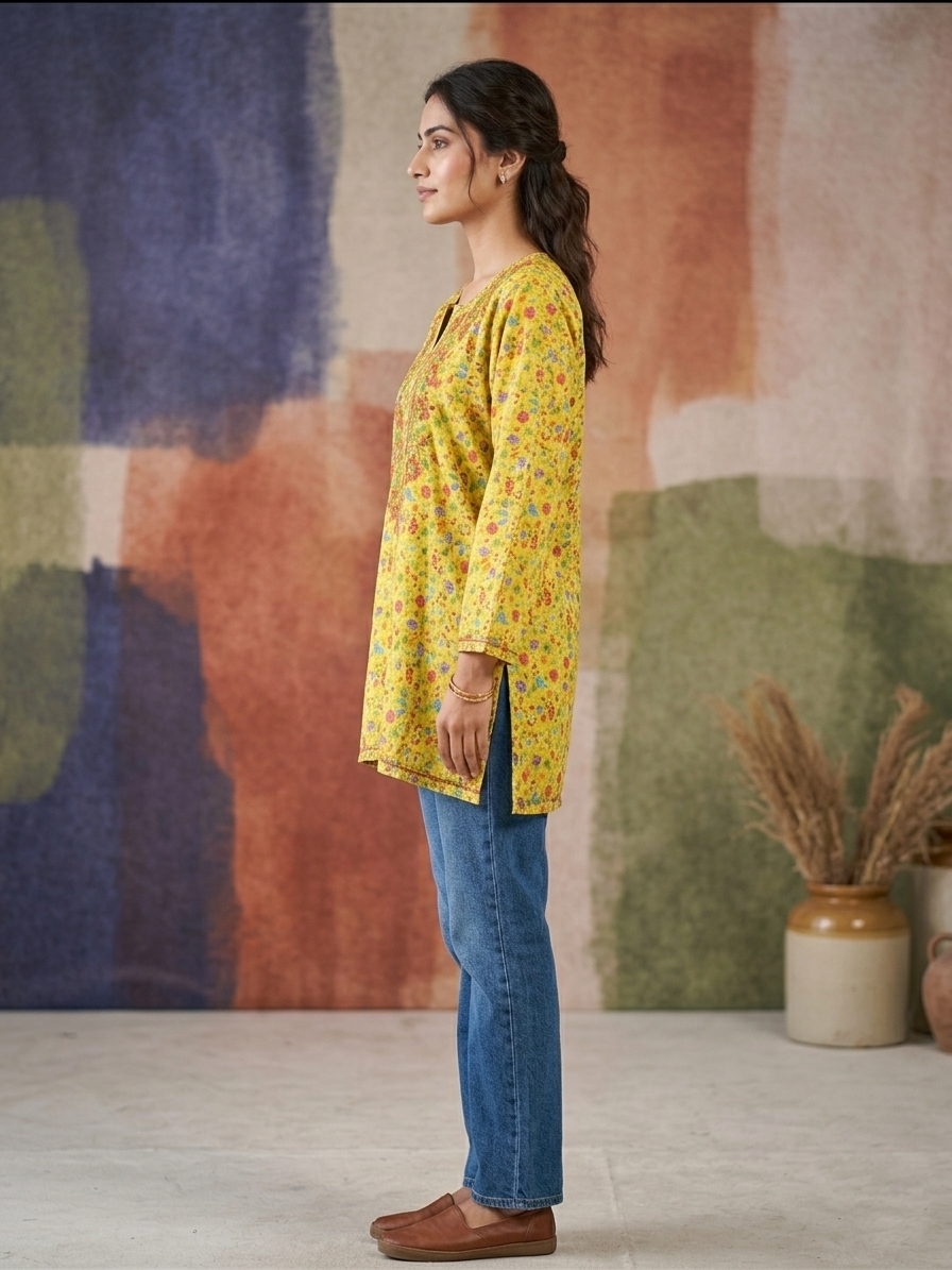 Hand Embroidered Chikankari Crepe Kurti-ALFCRK115