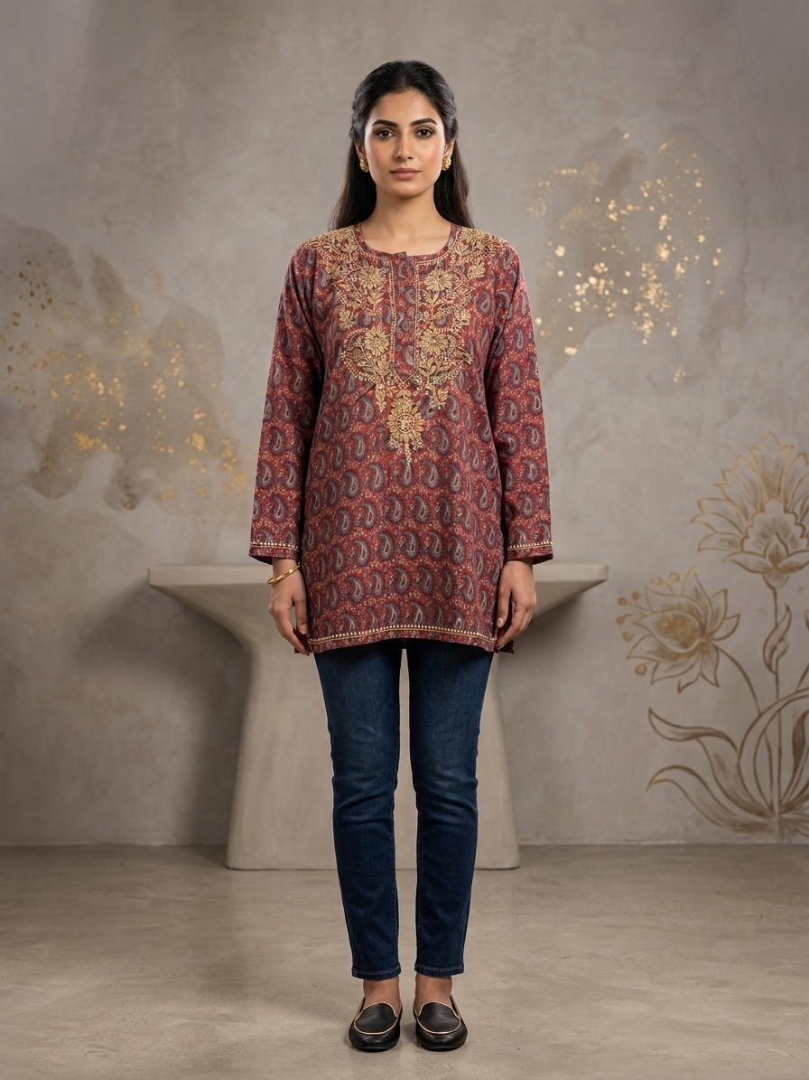 Hand Embroidered Chikankari Crepe Kurti-ALFCRK115
