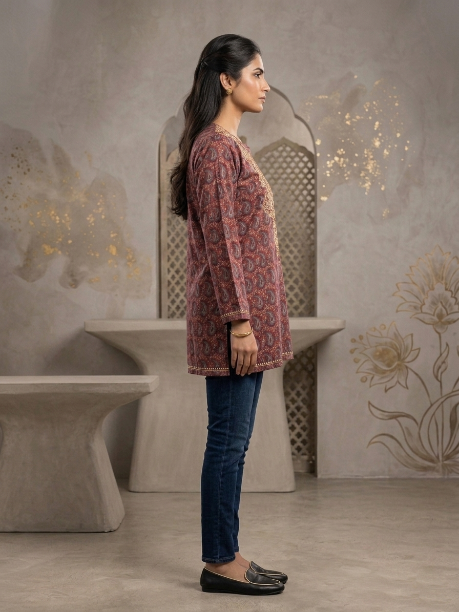 Hand Embroidered Chikankari Crepe Kurti-ALFCRK115