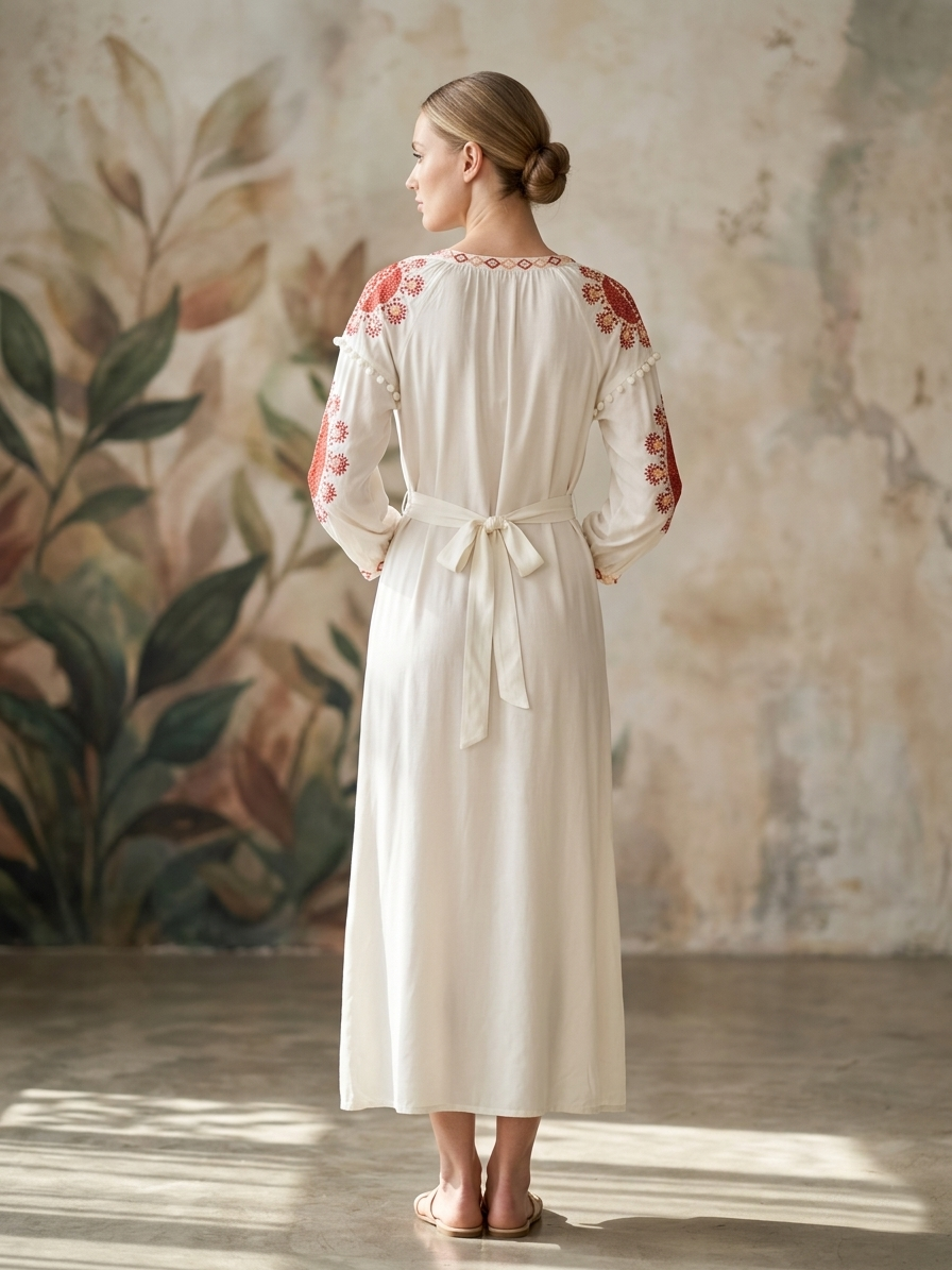 Women Embroidered With Pocket Modal Dress -AL3728